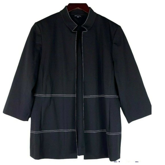 Misook Open Front Jacket Blazer Medium 8 10 Black Graphic Print Career Evening - Picture 2 of 5